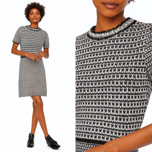 NWT Tory Burch Embellished Fringe Tweed Dress Size Medium Office Career Modest - Picture 1 of 11